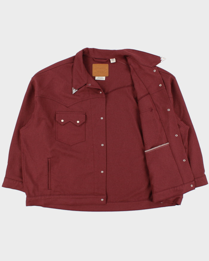 Levi's Premium Big E Black Tab Bordeaux Shell Sawtooth Pearl Snap Button Western Trucker Jacket - XXL