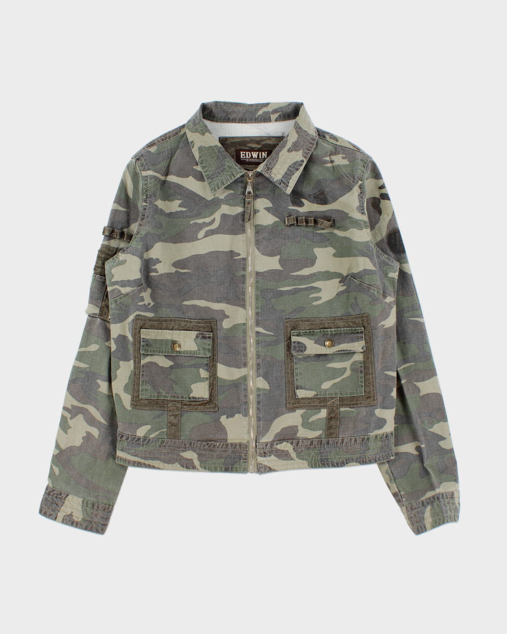 Vintage Y2K 00s Edwin Woodland Camo Canvas Military Trucker Jacket - M