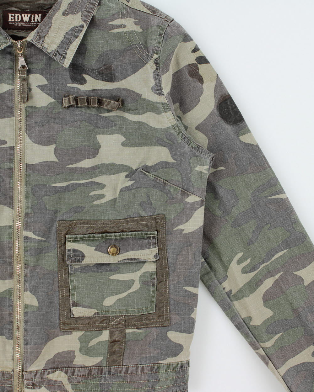 Vintage Y2K 00s Edwin Woodland Camo Canvas Military Trucker Jacket - M