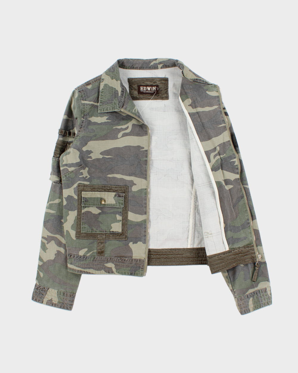 Vintage Y2K 00s Edwin Woodland Camo Canvas Military Trucker Jacket - M