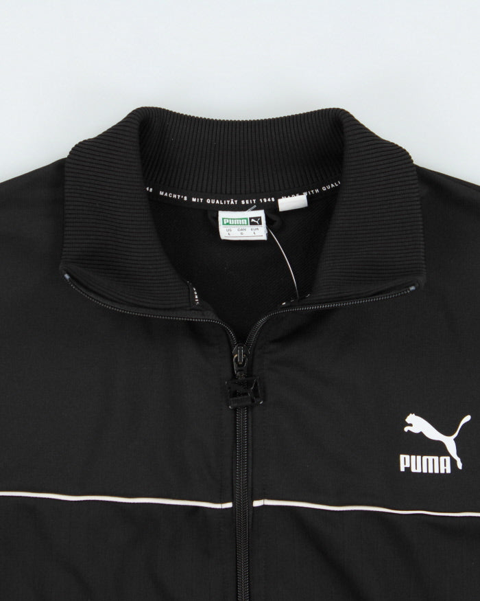 Vintage Puma Black Striped Panel Classic Funnel-Neck Track Jacket - L