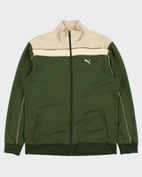 Vintage Y2K 00s Puma Forest Green Striped Embroidered Funnel-Neck Track Jacket - L
