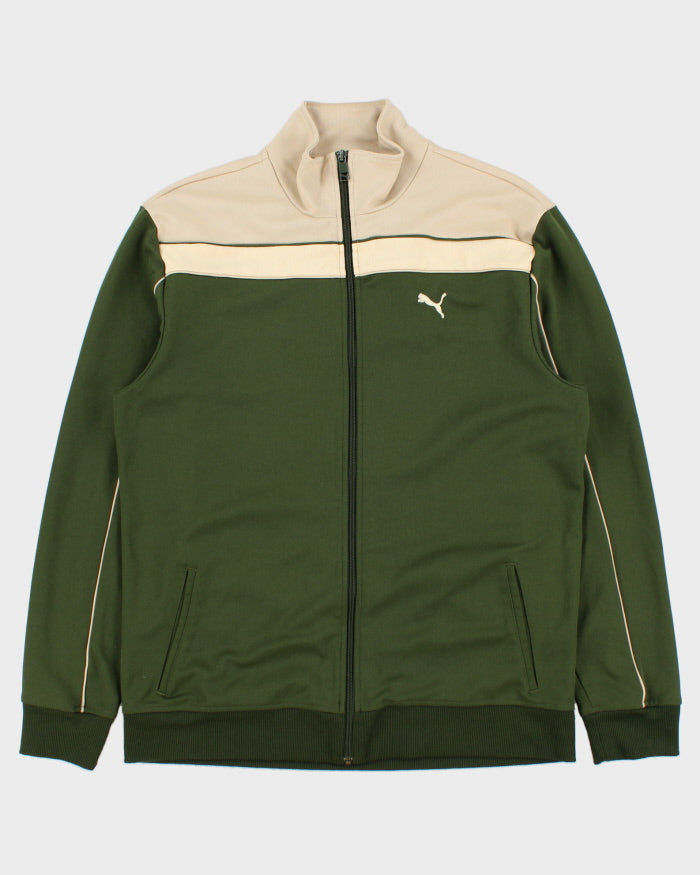 Vintage Y2K 00s Puma Forest Green Striped Embroidered Funnel-Neck Track Jacket - L