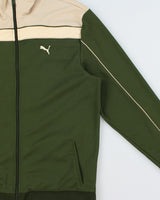 Vintage Y2K 00s Puma Forest Green Striped Embroidered Funnel-Neck Track Jacket - L