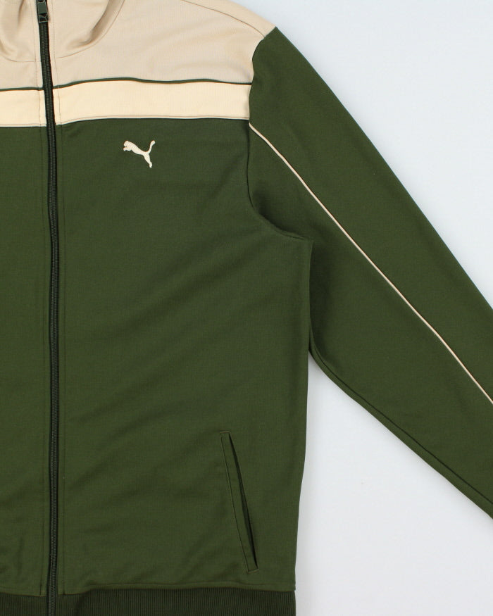 Vintage Y2K 00s Puma Forest Green Striped Embroidered Funnel-Neck Track Jacket - L