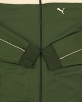 Vintage Y2K 00s Puma Forest Green Striped Embroidered Funnel-Neck Track Jacket - L