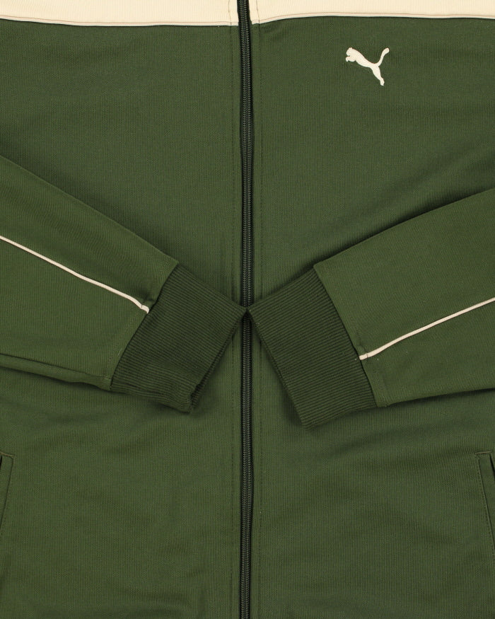 Vintage Y2K 00s Puma Forest Green Striped Embroidered Funnel-Neck Track Jacket - L
