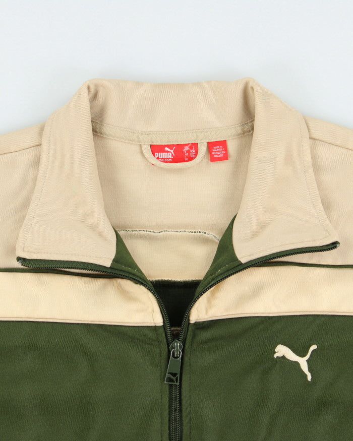 Vintage Y2K 00s Puma Forest Green Striped Embroidered Funnel-Neck Track Jacket - L