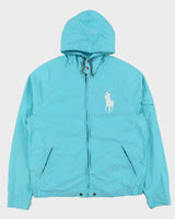 Vintage Y2K 00s Polo Ralph Lauren Aqua Big Pony Contrast Stitch Hooded Twill Canvas Jacket - M