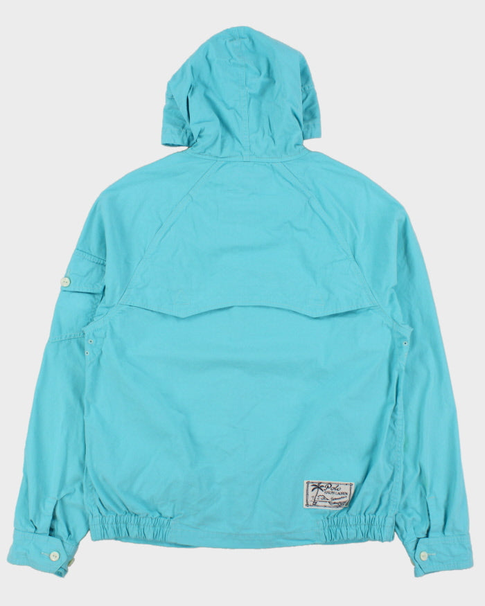 Vintage Y2K 00s Polo Ralph Lauren Aqua Big Pony Contrast Stitch Hooded Twill Canvas Jacket - M