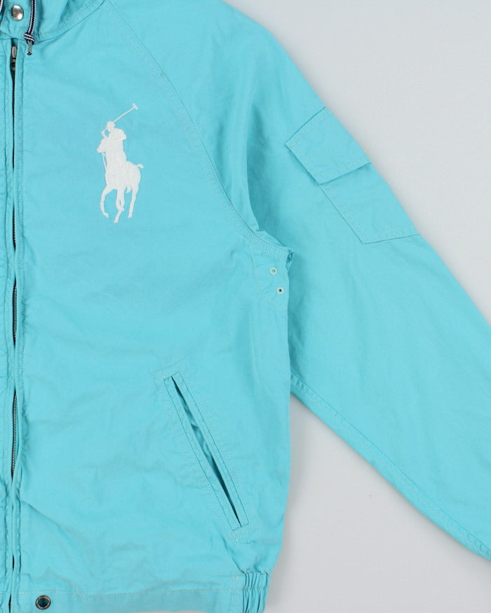 Vintage Y2K 00s Polo Ralph Lauren Aqua Big Pony Contrast Stitch Hooded Twill Canvas Jacket - M