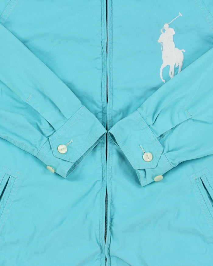 Vintage Y2K 00s Polo Ralph Lauren Aqua Big Pony Contrast Stitch Hooded Twill Canvas Jacket - M