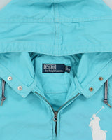 Vintage Y2K 00s Polo Ralph Lauren Aqua Big Pony Contrast Stitch Hooded Twill Canvas Jacket - M