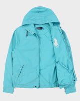 Vintage Y2K 00s Polo Ralph Lauren Aqua Big Pony Contrast Stitch Hooded Twill Canvas Jacket - M