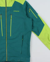 FA15 Patagonia Reconnaissance Arbor/Lime Green Softshell Recco Breathable Snow Jacket - S