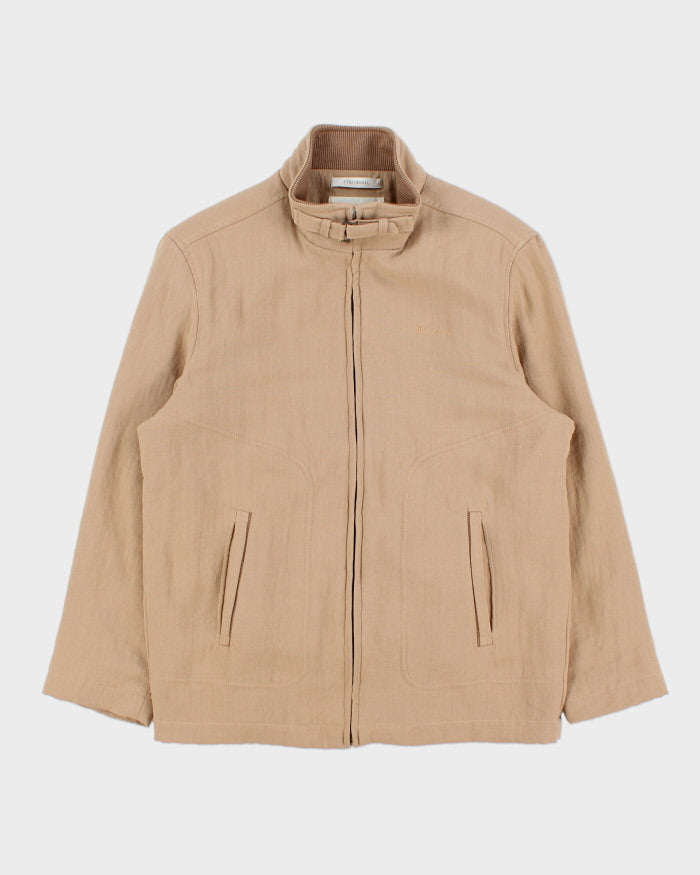 Vintage 1990s Aquascutum Desert Khaki Linen Blend Twill Harrington Jacket - M