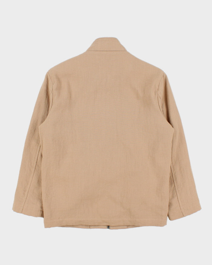 Vintage 1990s Aquascutum Desert Khaki Linen Blend Twill Harrington Jacket - M