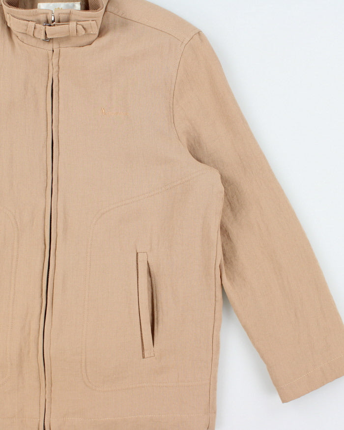 Vintage 1990s Aquascutum Desert Khaki Linen Blend Twill Harrington Jacket - M