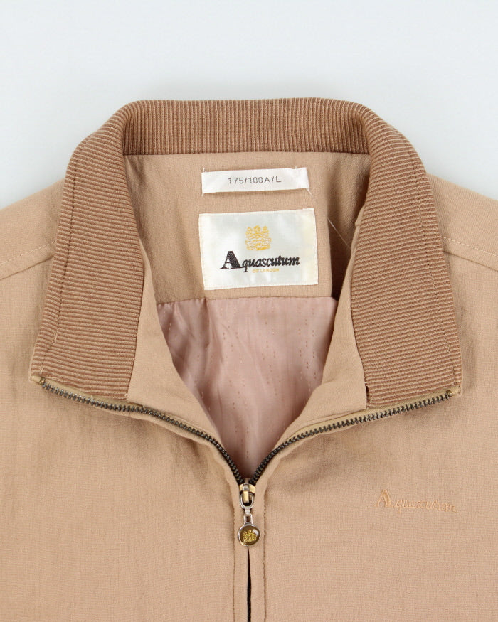 Vintage 1990s Aquascutum Desert Khaki Linen Blend Twill Harrington Jacket - M