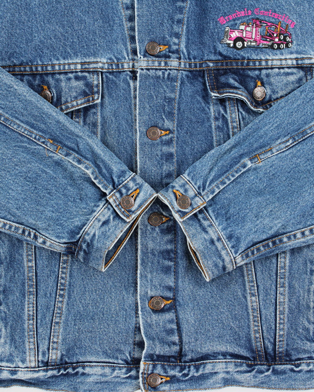 Vintage 1990s iD Wear Embroidered Brendale Contracting Denim Jacket -  XL