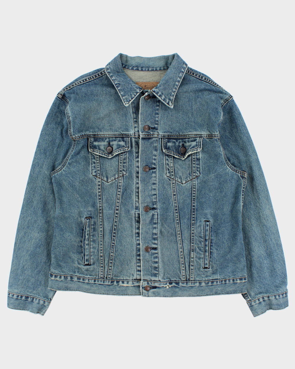 Vintage 1999 GAP Blue Jeans Distressed Denim Trucker Jacket - XL