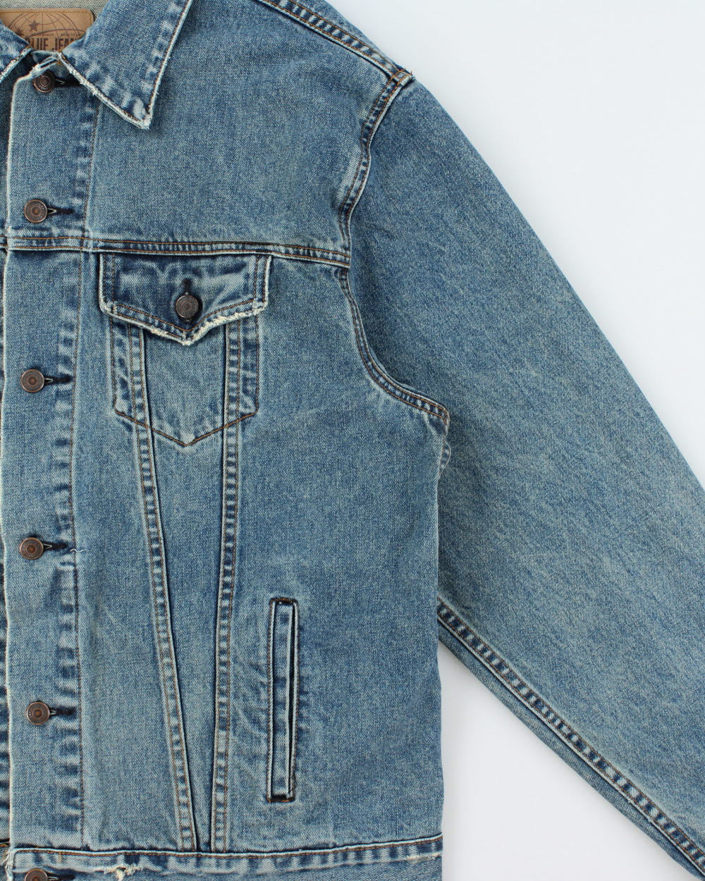 Vintage 1999 GAP Blue Jeans Distressed Denim Trucker Jacket - XL