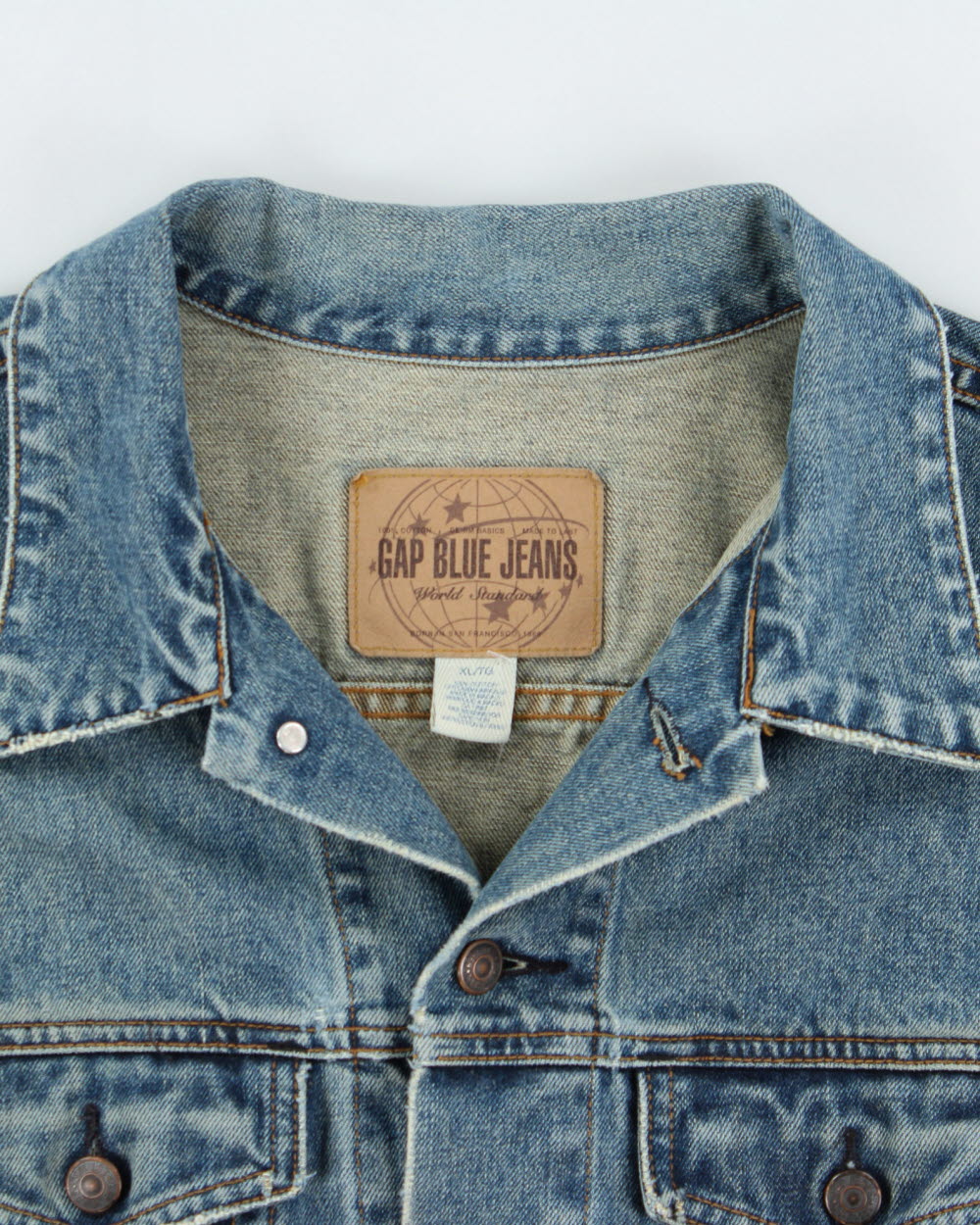 Vintage 1999 GAP Blue Jeans Distressed Denim Trucker Jacket - XL