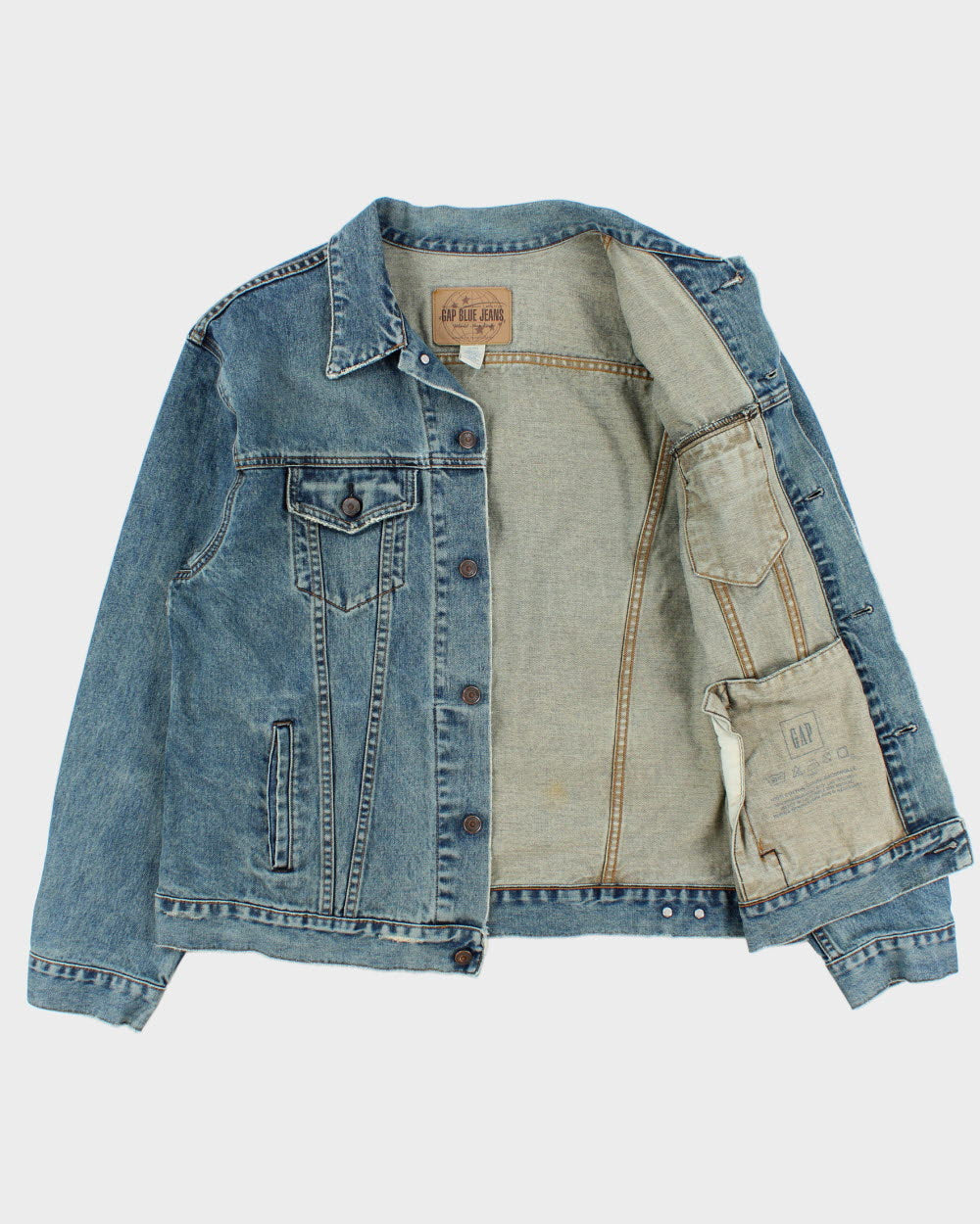 Vintage 1999 GAP Blue Jeans Distressed Denim Trucker Jacket - XL