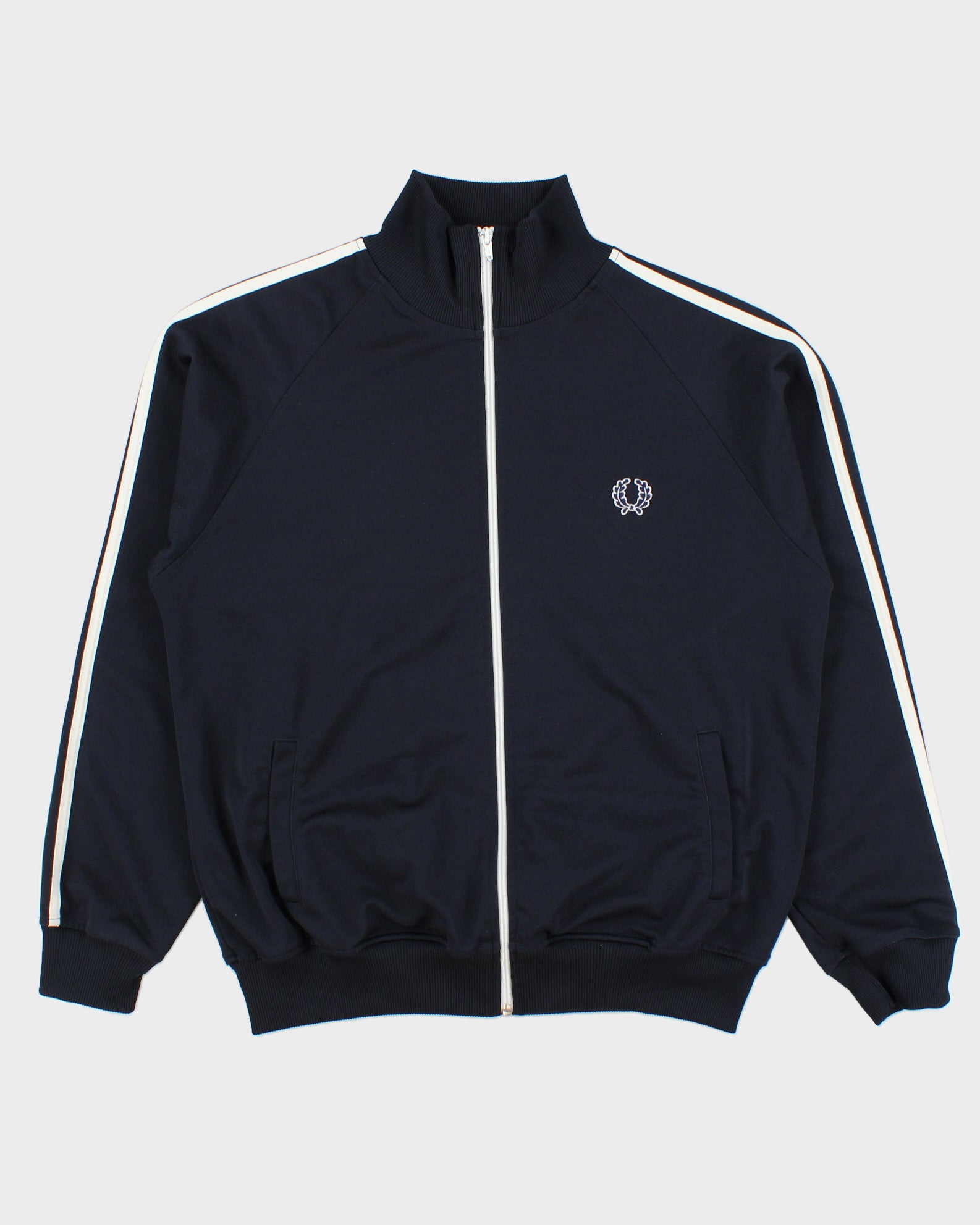 Vintage Y2K 00s Fred Perry Navy Striped Classic Funnel Neck Track Jacket - M