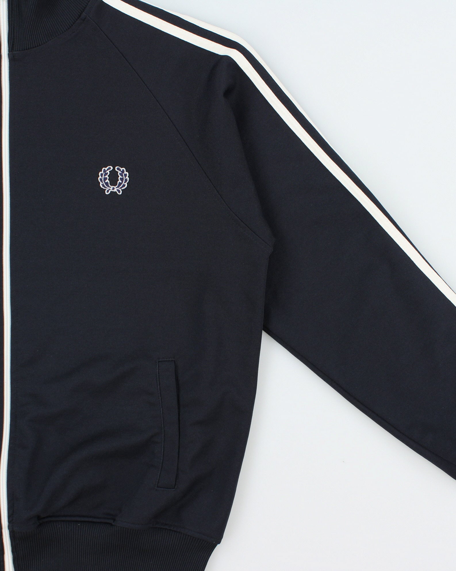 Vintage Y2K 00s Fred Perry Navy Striped Classic Funnel Neck Track Jacket - M