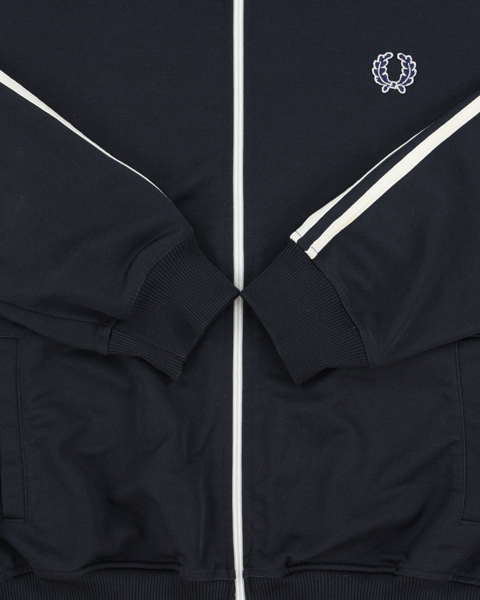Vintage Y2K 00s Fred Perry Navy Striped Classic Funnel Neck Track Jacket - M