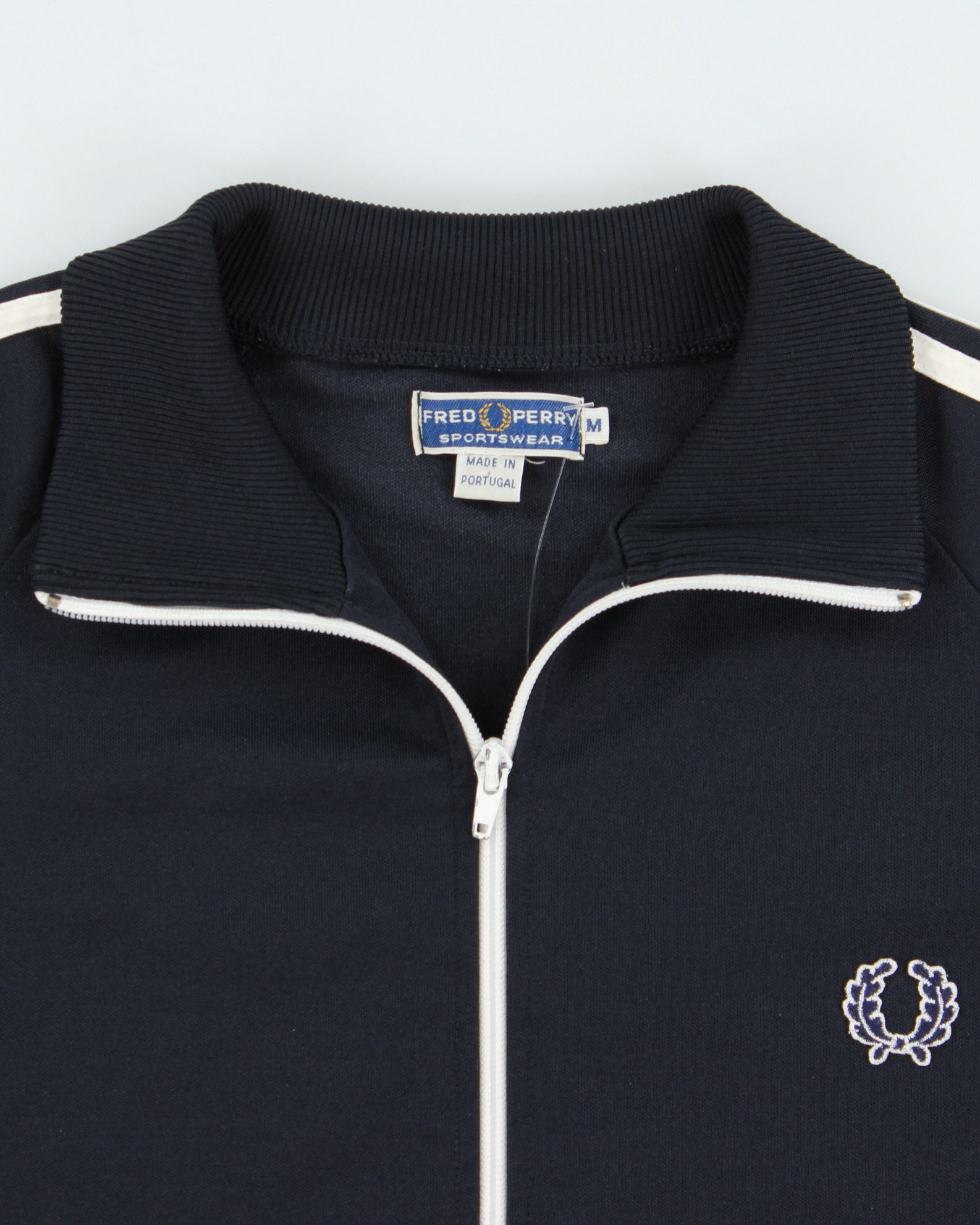 Vintage Y2K 00s Fred Perry Navy Striped Classic Funnel Neck Track Jacket - M
