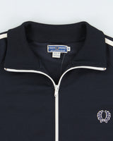 Vintage Y2K 00s Fred Perry Navy Striped Classic Funnel Neck Track Jacket - M