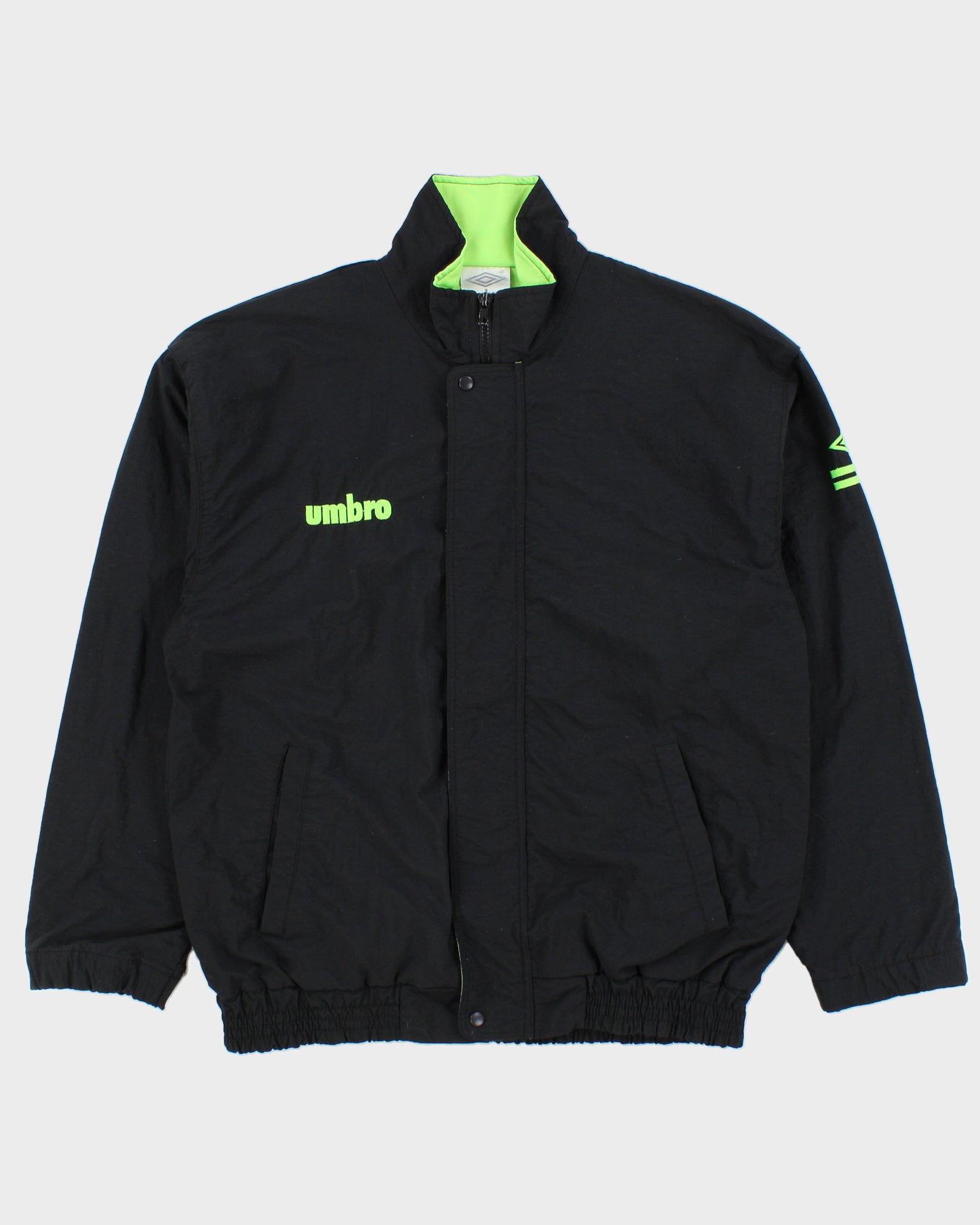Vintage 1990s Umbro Volt Green Embroidered Shell Bomber Jacket - S