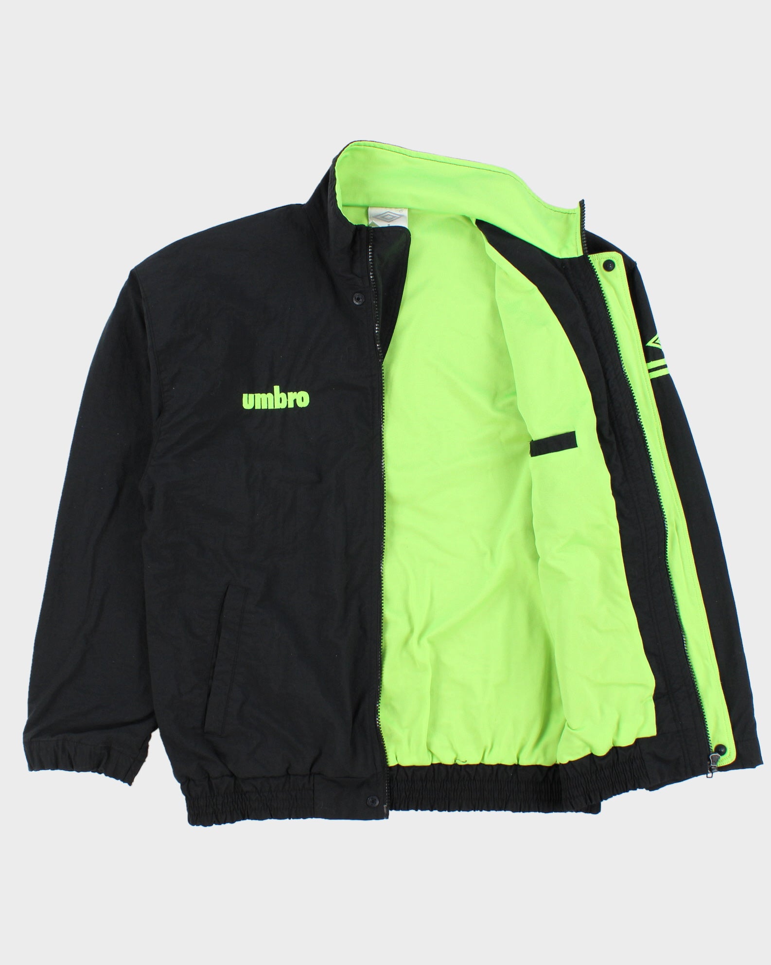 Vintage 1990s Umbro Volt Green Embroidered Shell Bomber Jacket - S
