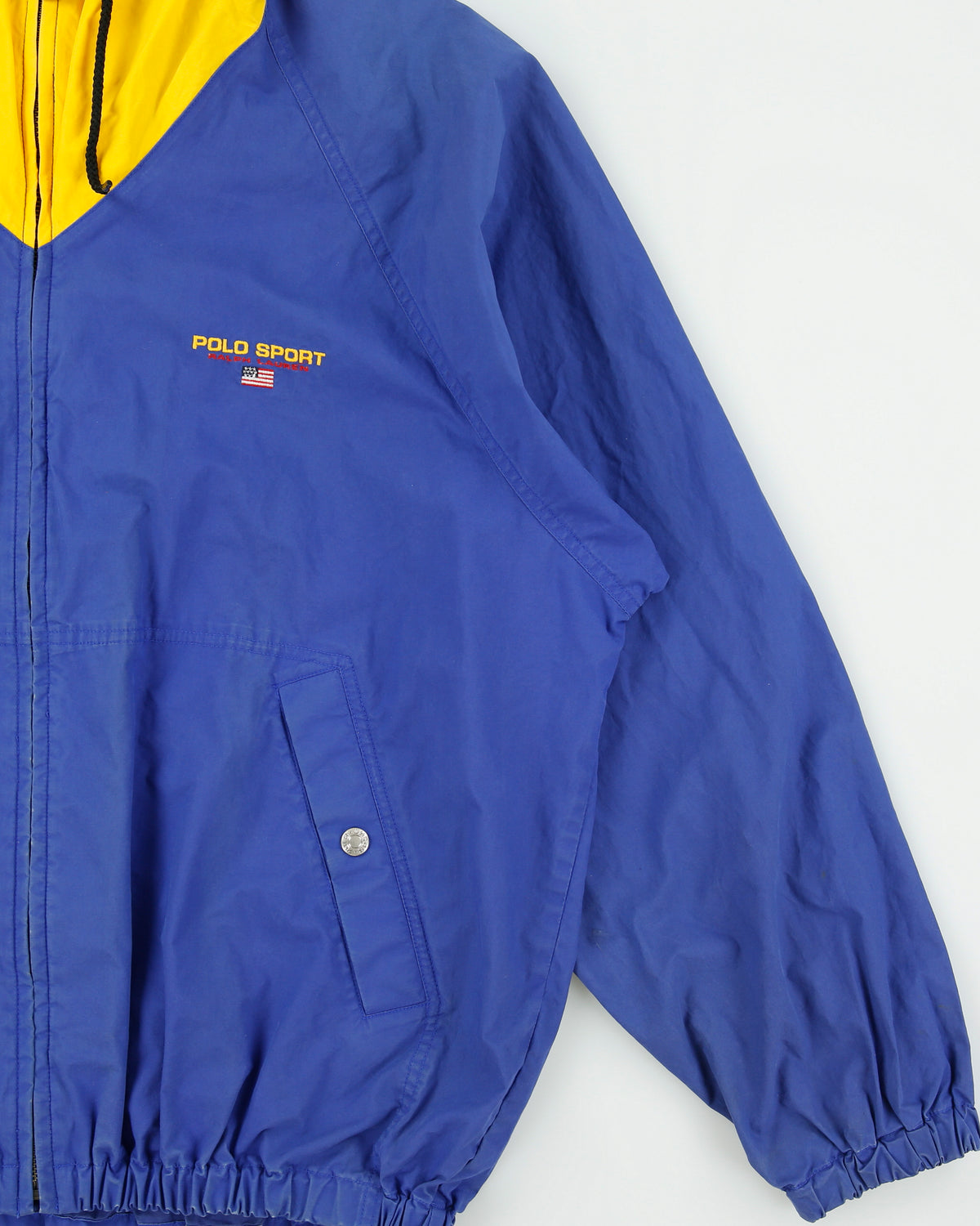 Vintage 1990s Polo Sport Ralph Lauren Shell Canvas Hooded Funnel Neck Jacket - M