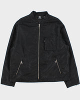 Vintage 1990s DKNY Jeans Satin Shell Big Logo Cafe Racer Jacket - L