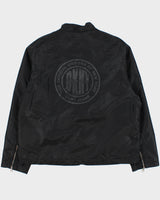 Vintage 1990s DKNY Jeans Satin Shell Big Logo Cafe Racer Jacket - L