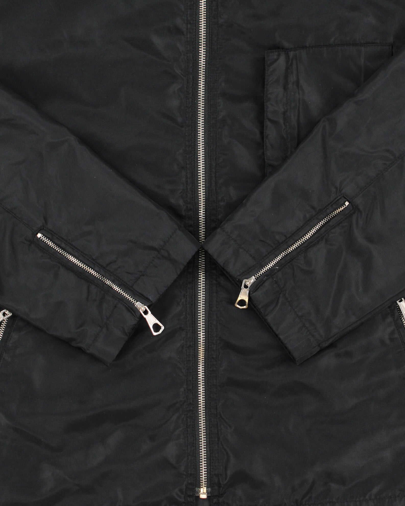 Vintage 1990s DKNY Jeans Satin Shell Big Logo Cafe Racer Jacket - L