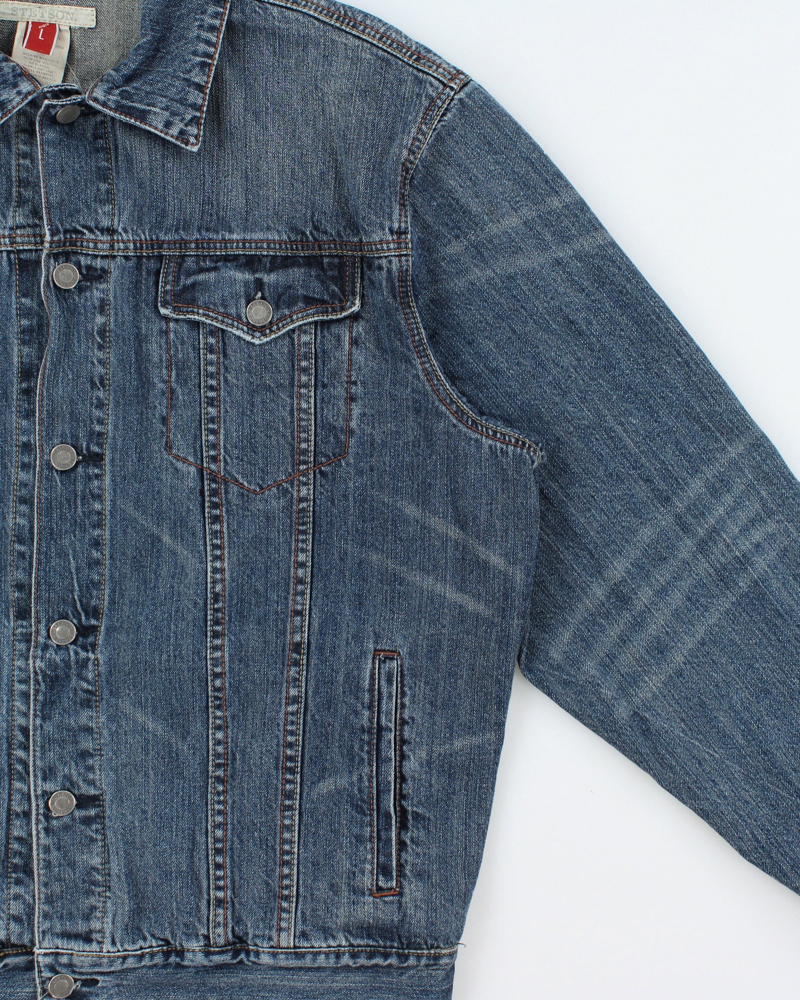 Vintage Y2K 00s Stetson Medium Wash Denim Trucker Jacket - L