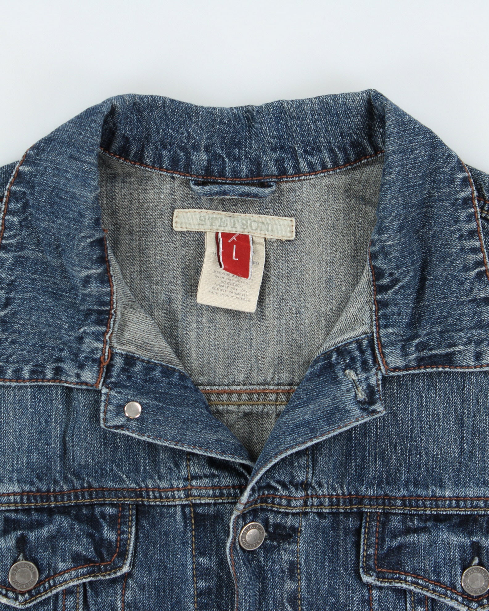 Vintage Y2K 00s Stetson Medium Wash Denim Trucker Jacket - L