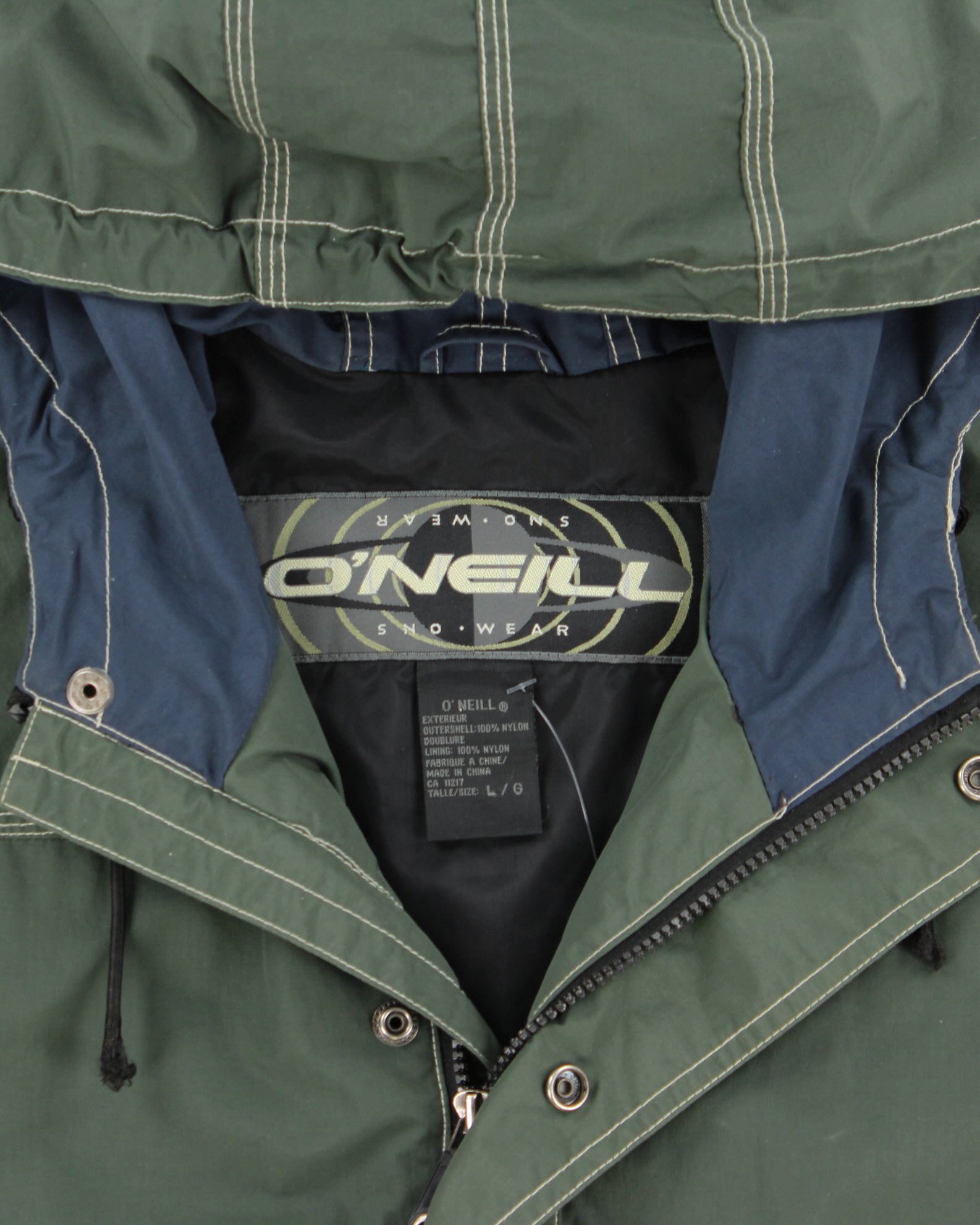 Vintage 1990s O'Neill Sno-Wear Khaki Contrast Stitch Waterproof Shell Mountain Jacket - L