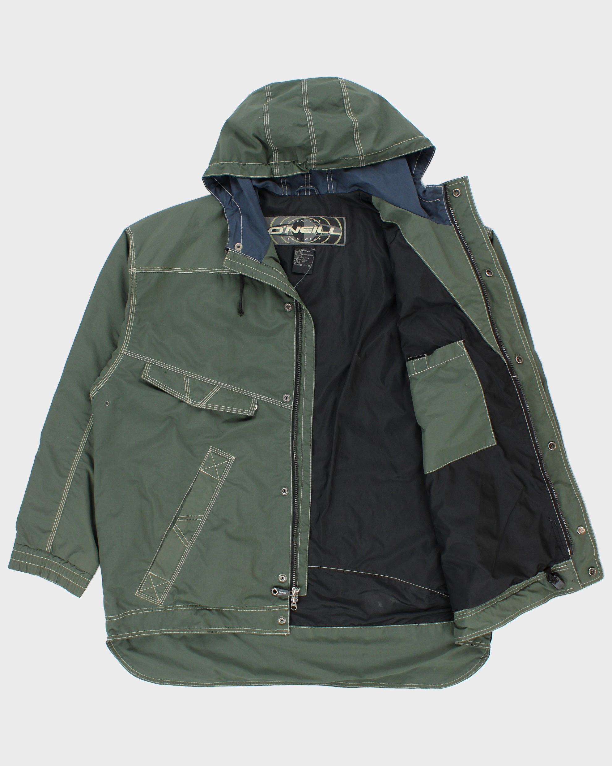 Vintage 1990s O'Neill Sno-Wear Khaki Contrast Stitch Waterproof Shell Mountain Jacket - L