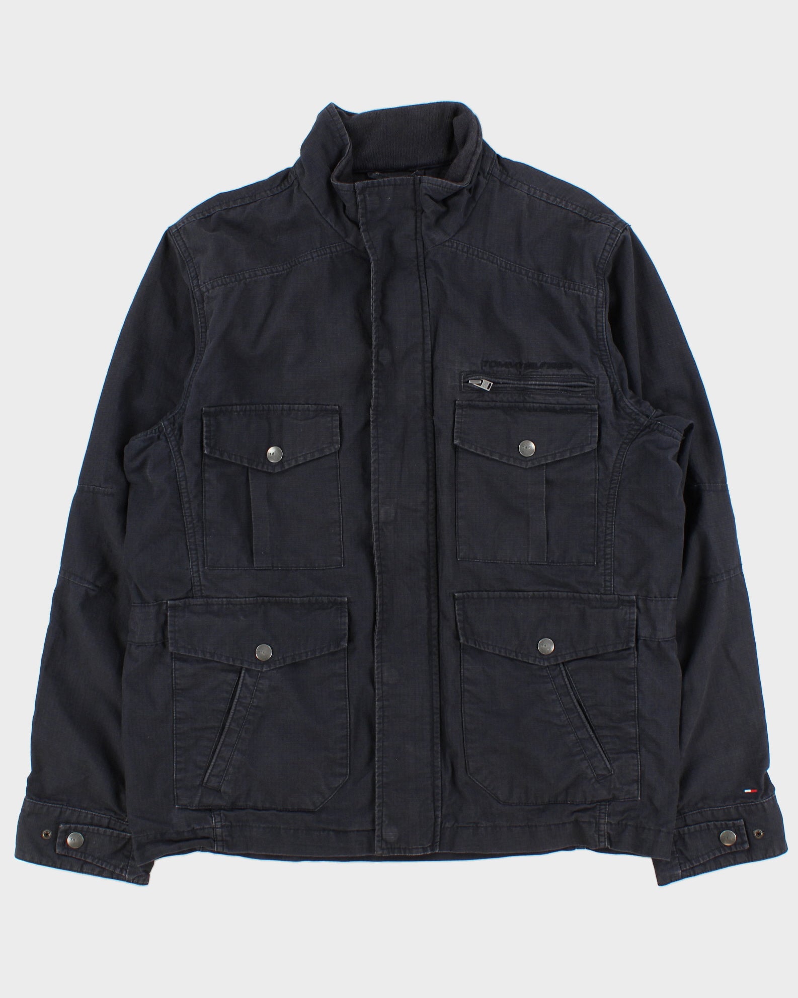Vintage Y2K 00s Tommy Hilfiger Navy Canvas Multi-Pocket Field Jacket - L