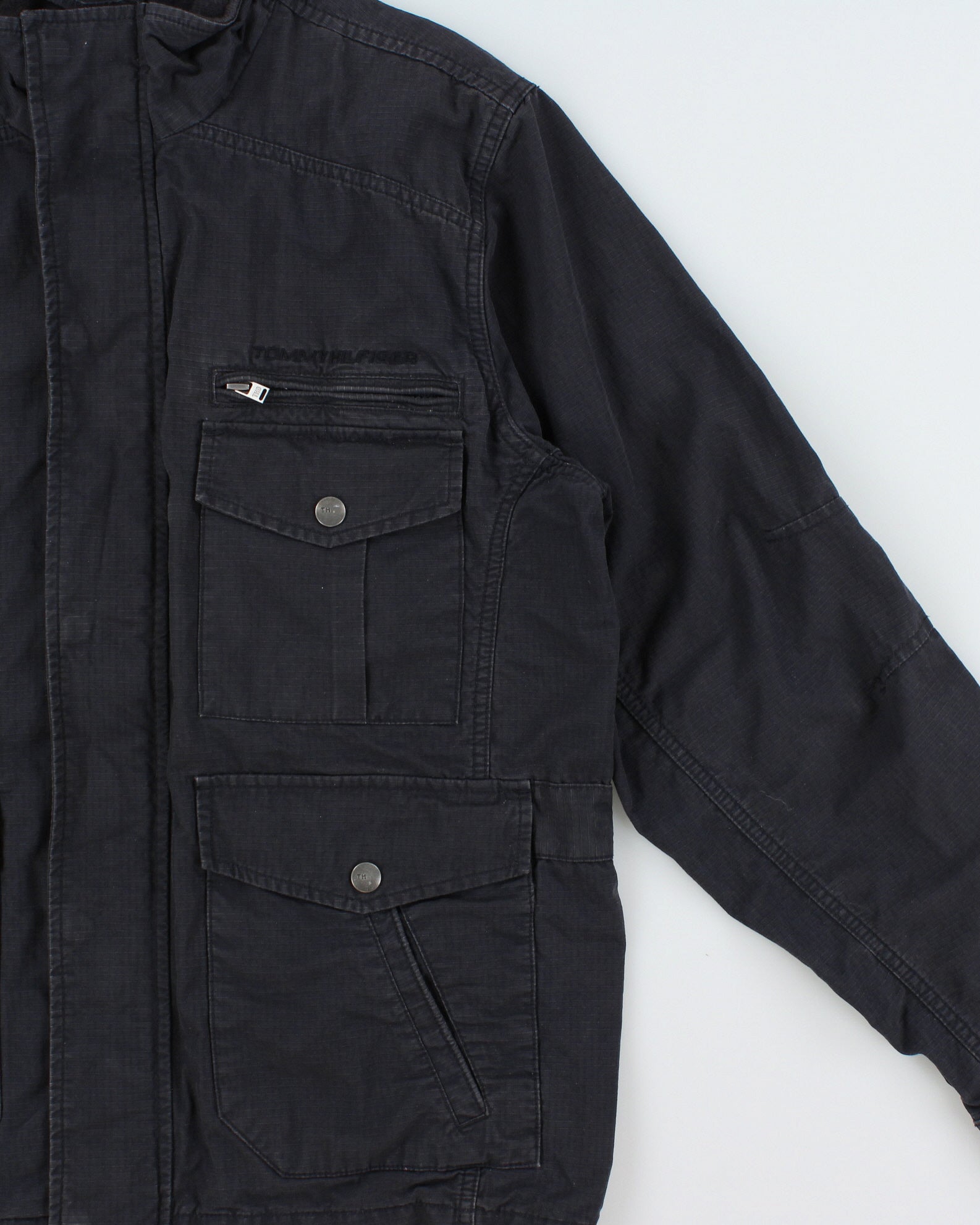 Vintage Y2K 00s Tommy Hilfiger Navy Canvas Multi-Pocket Field Jacket - L