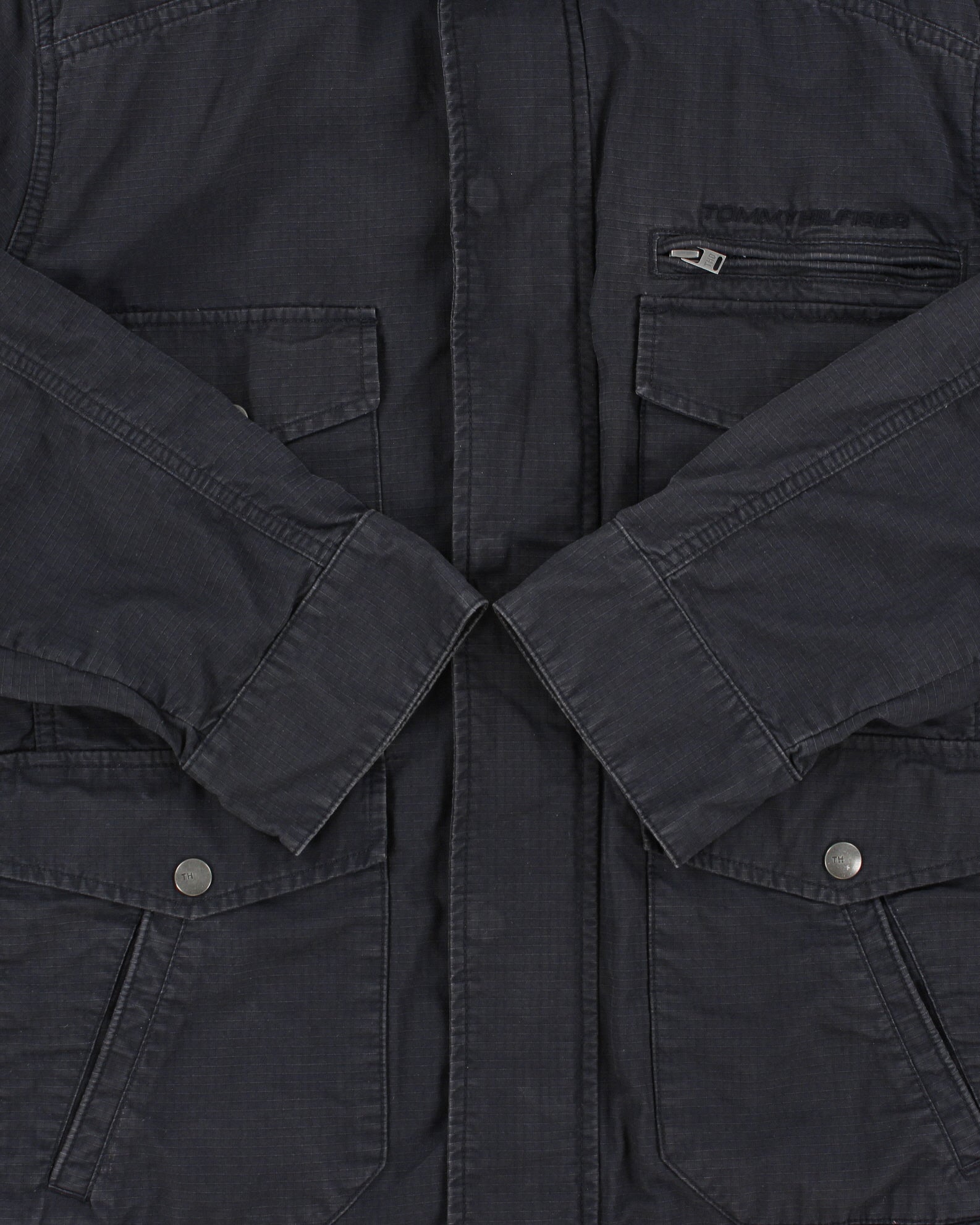 Vintage Y2K 00s Tommy Hilfiger Navy Canvas Multi-Pocket Field Jacket - L