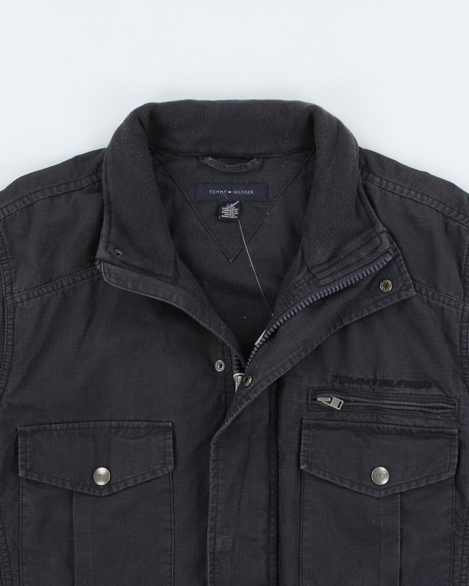 Vintage Y2K 00s Tommy Hilfiger Navy Canvas Multi-Pocket Field Jacket - L