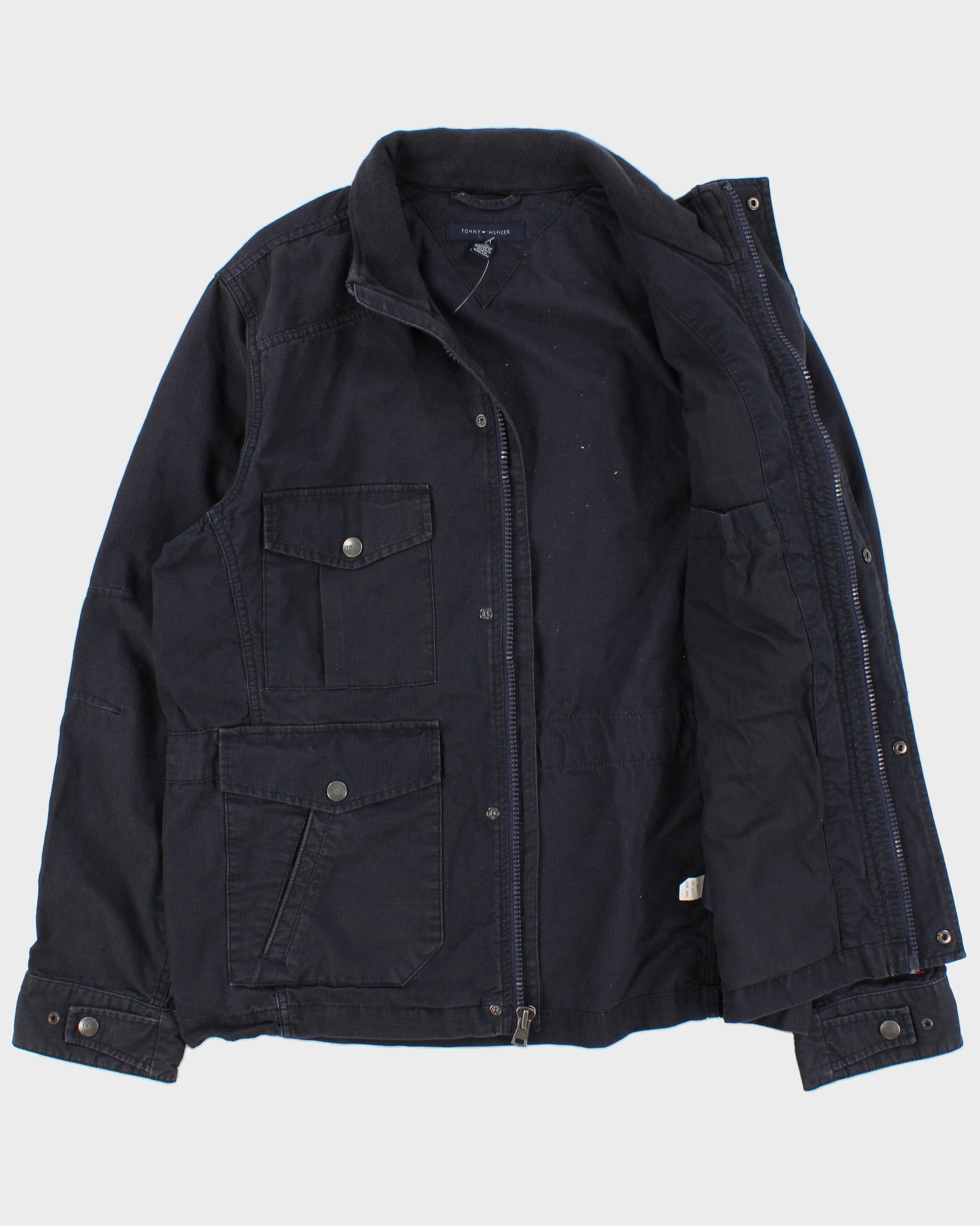 Vintage Y2K 00s Tommy Hilfiger Navy Canvas Multi-Pocket Field Jacket - L