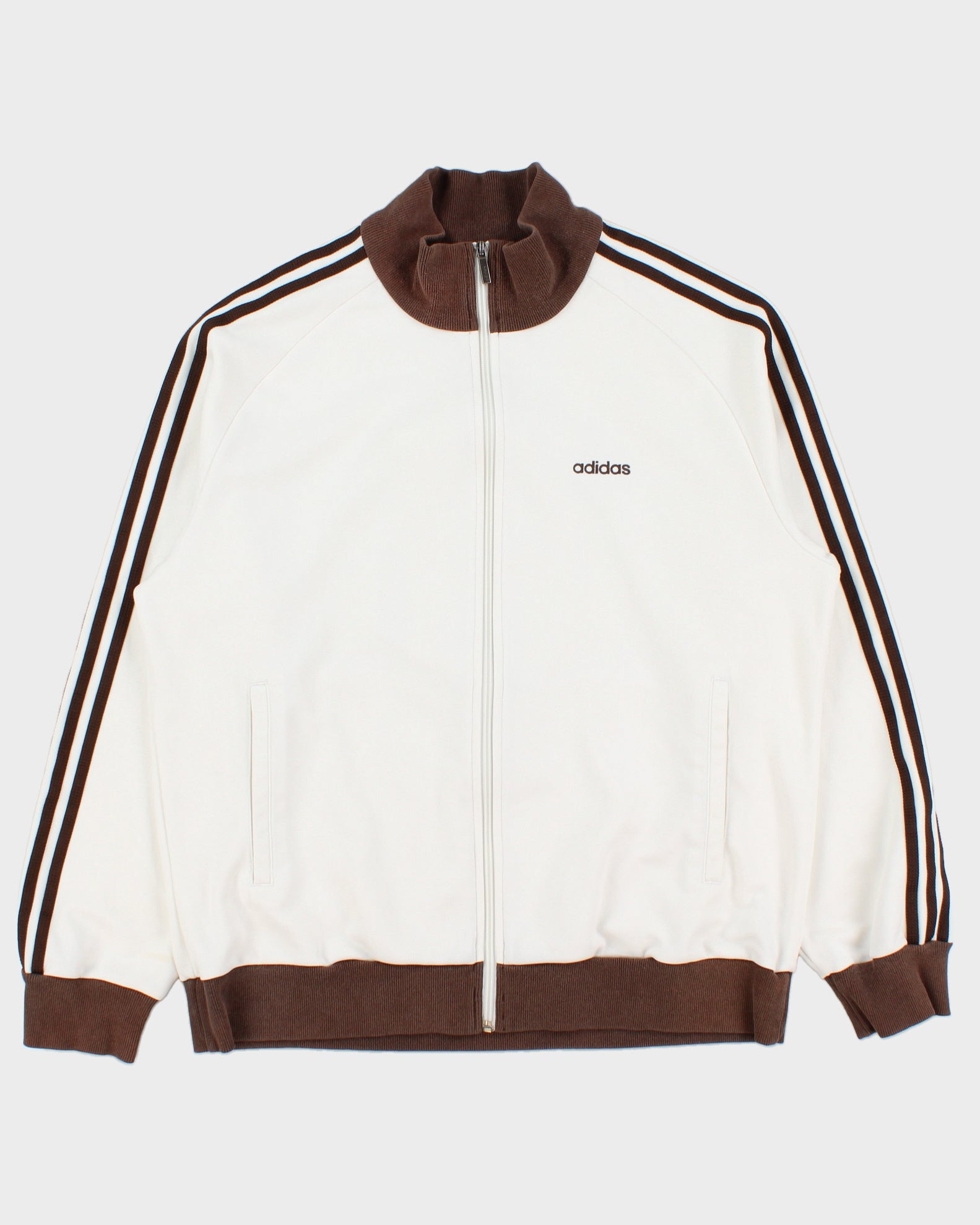 Vintage '05 Y2K Adidas Brown 3-Stripe Embroidered Heavyweight Funnel-Neck Track Jacket - L