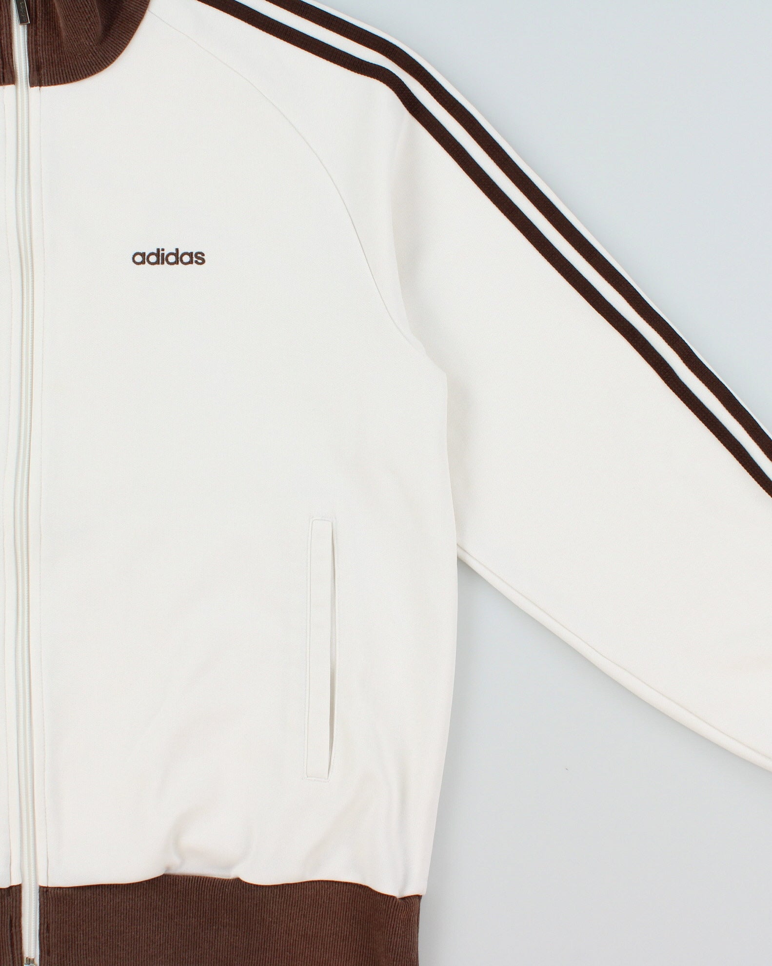 Vintage '05 Y2K Adidas Brown 3-Stripe Embroidered Heavyweight Funnel-Neck Track Jacket - L